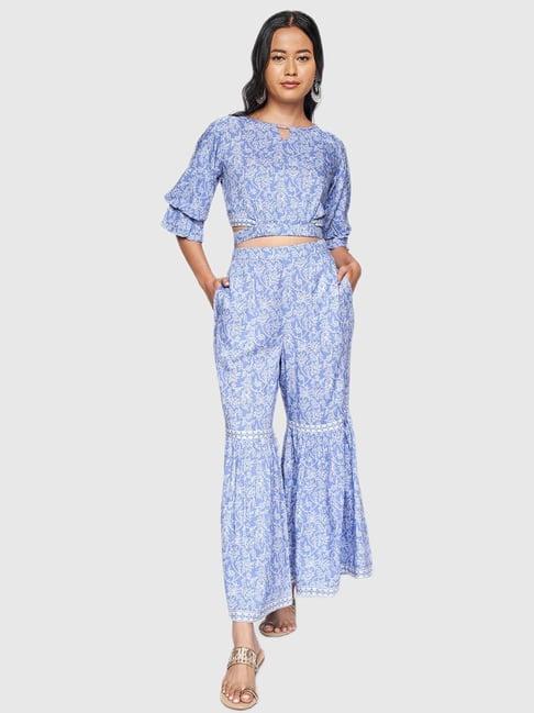 global desi blue geometric print suit set