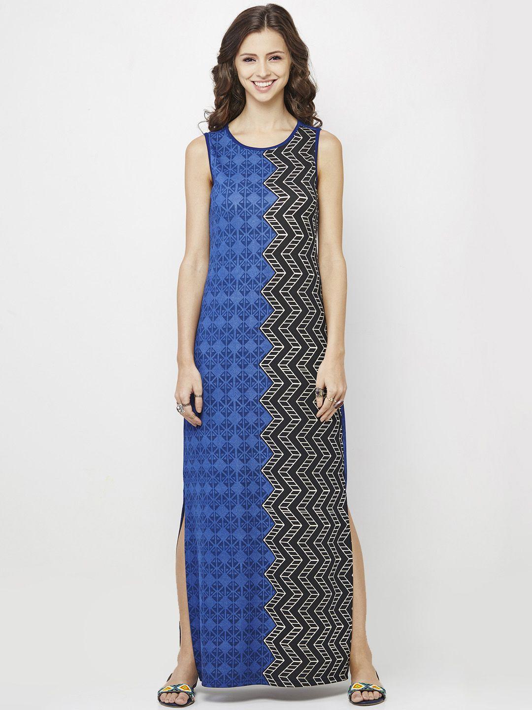 global desi blue printed maxi dress
