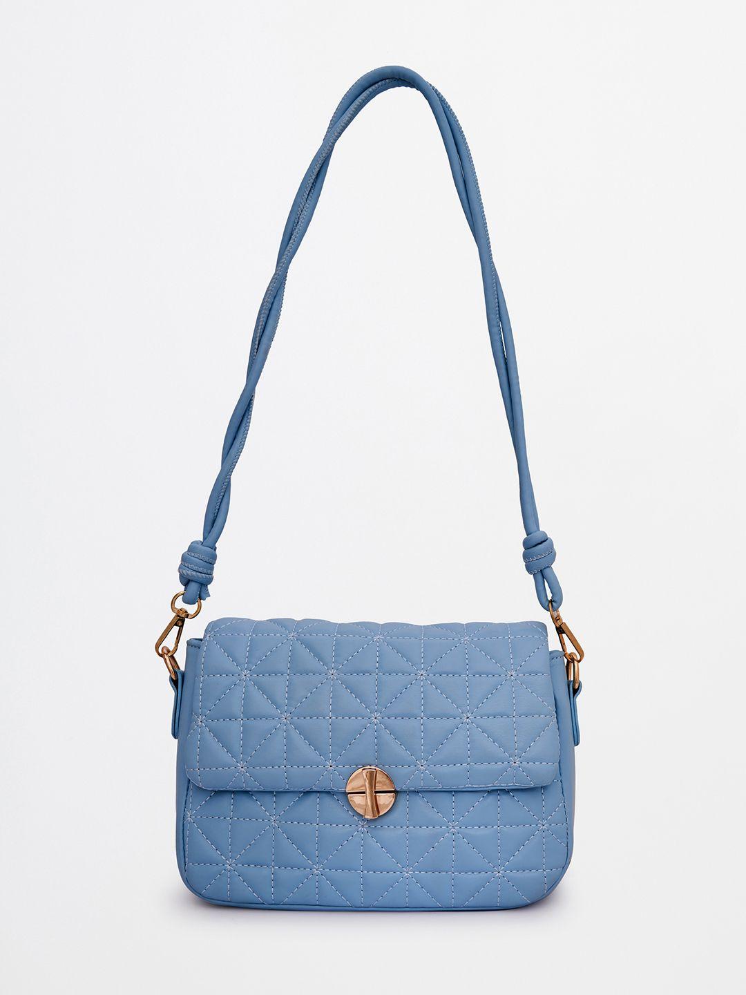 global desi blue pu structured sling bag with quilted