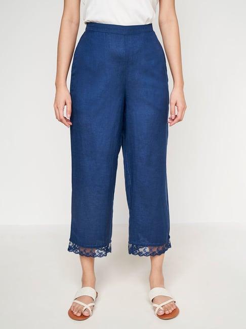 global desi blue straight fit ethnic pants