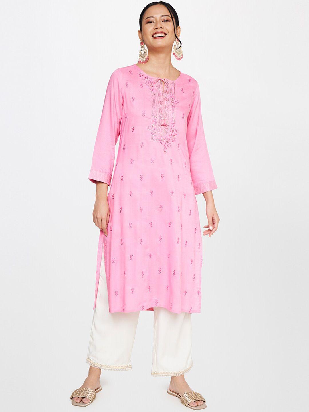 global desi ethnic motifs embroidered thread work kurta