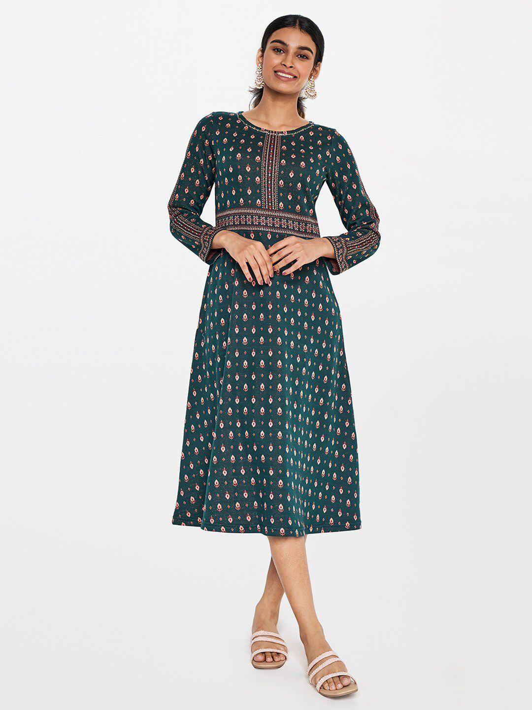 global desi ethnic motifs printed a-line midi dress