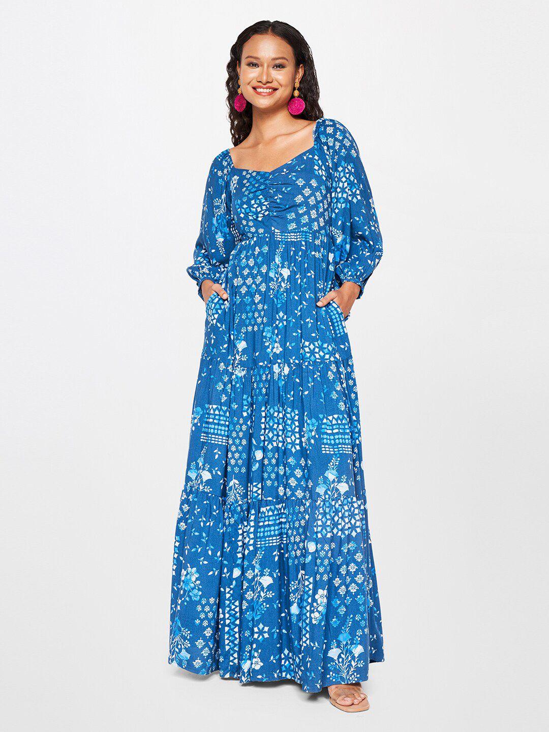 global desi ethnic motifs printed gathered or pleated a line maxi dress