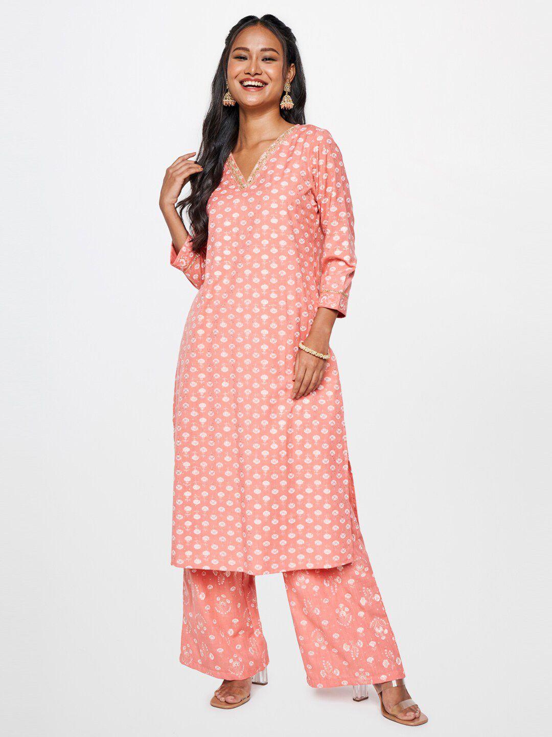 global desi ethnic motifs printed kurta with palazzo