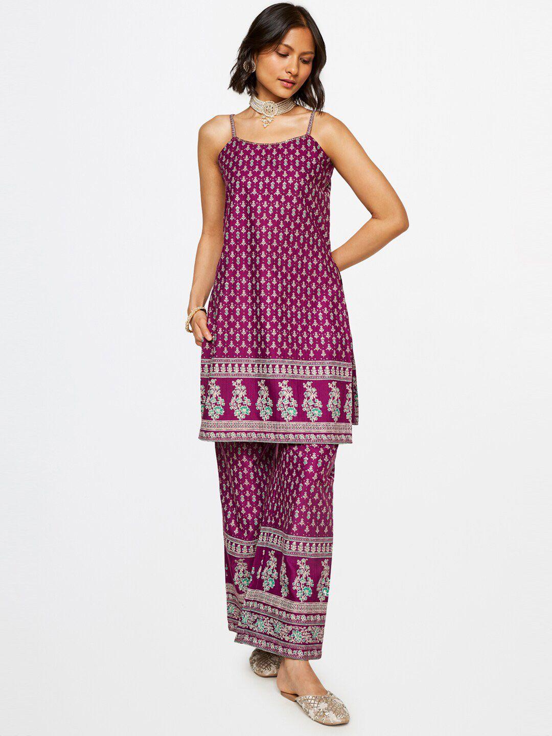 global desi ethnic motifs printed kurta with palazzos