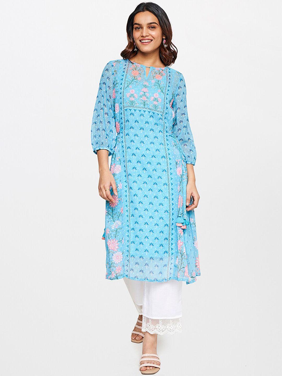 global desi floral printed keyhole neck kurta