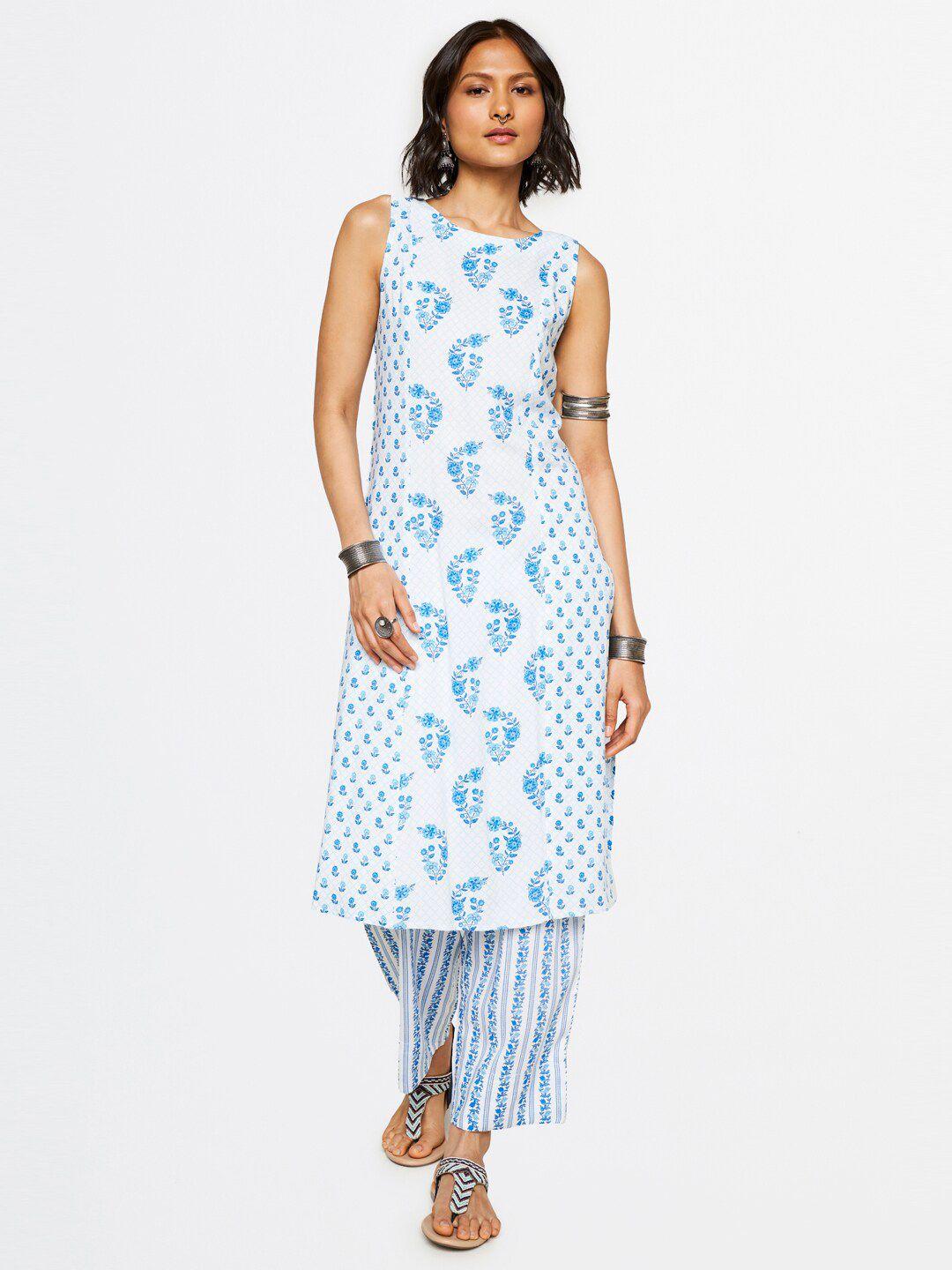 global desi floral printed panelled kurta with palazzos