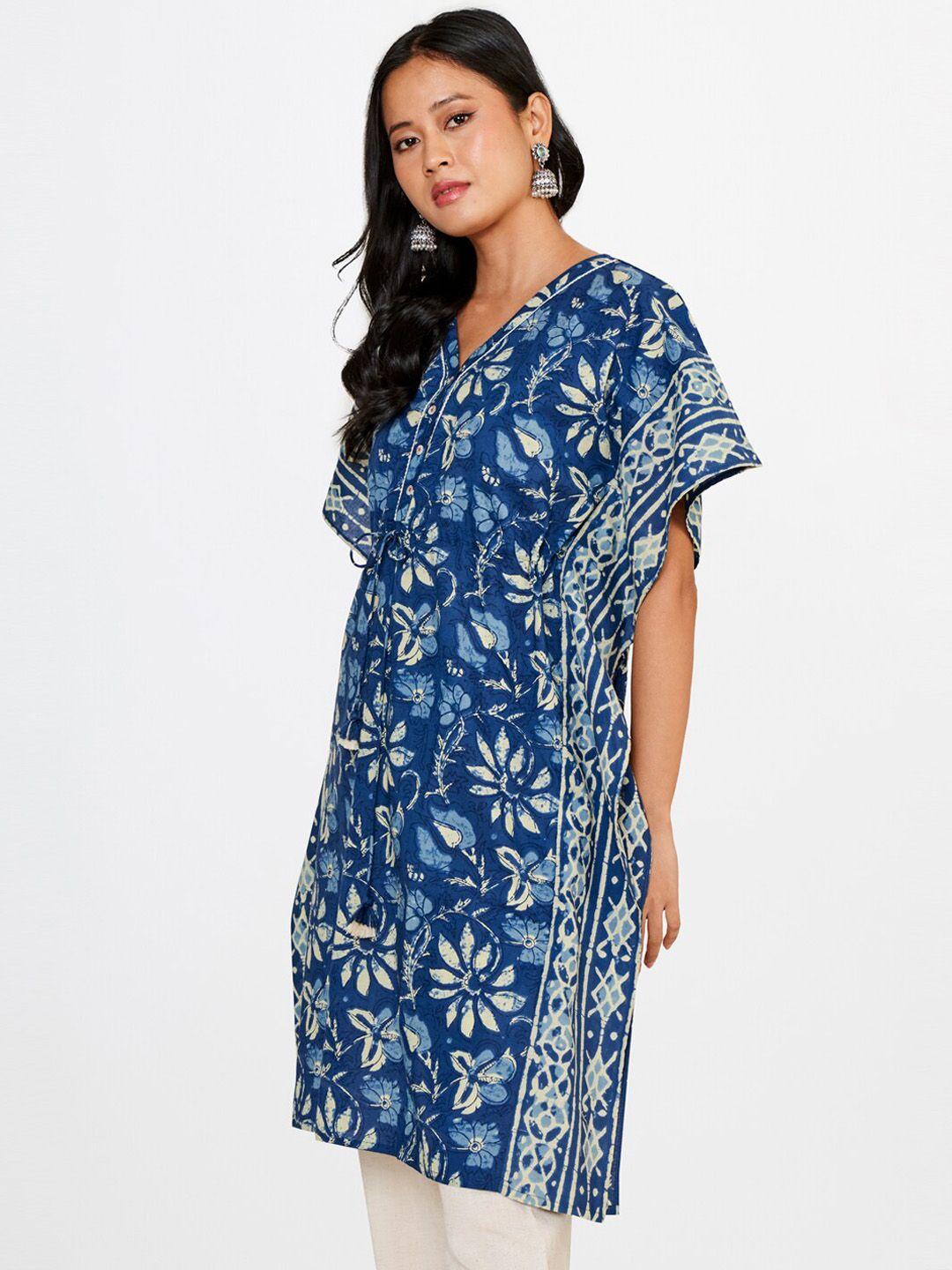 global desi floral printed pure cotton kaftan kurta