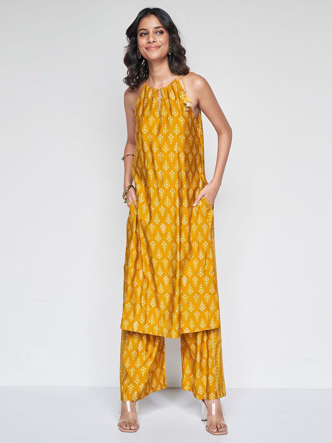 global desi floral printed regular kurta with palazzos