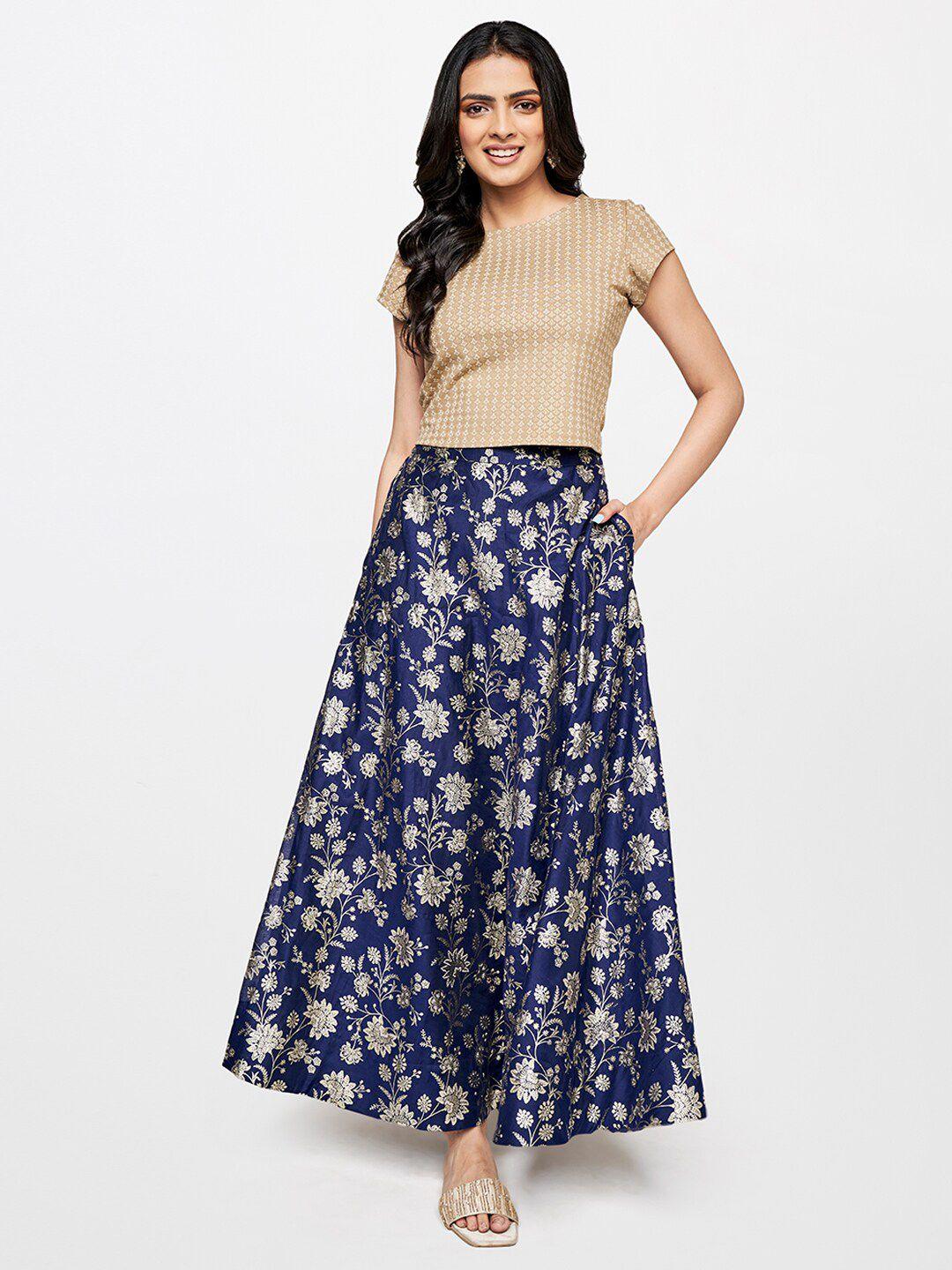 global desi floral printed round neck co-ords