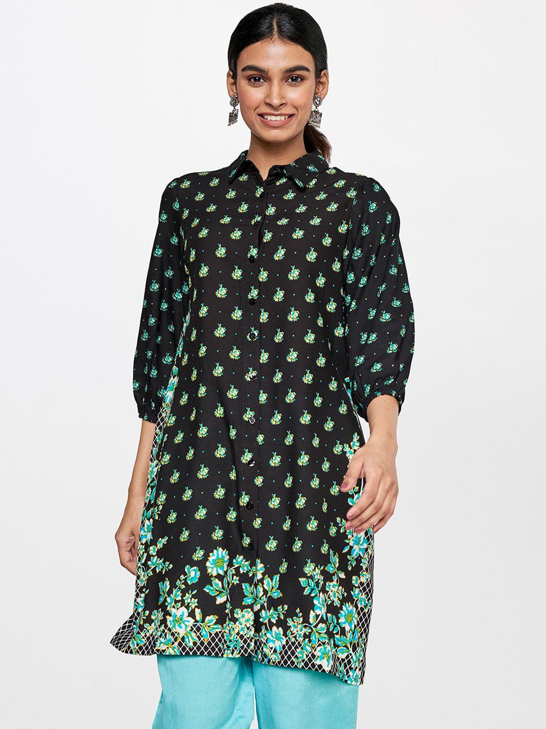 global desi floral printed shirt collar a-line kurta