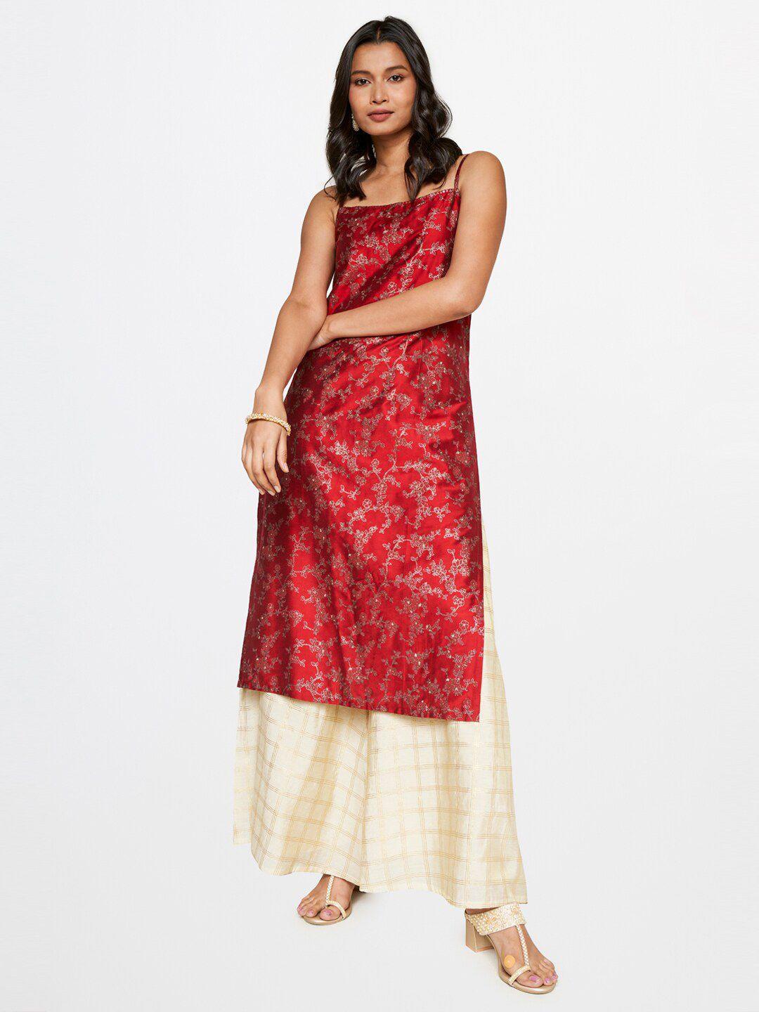 global desi floral printed shoulder straps kurta with palazzos