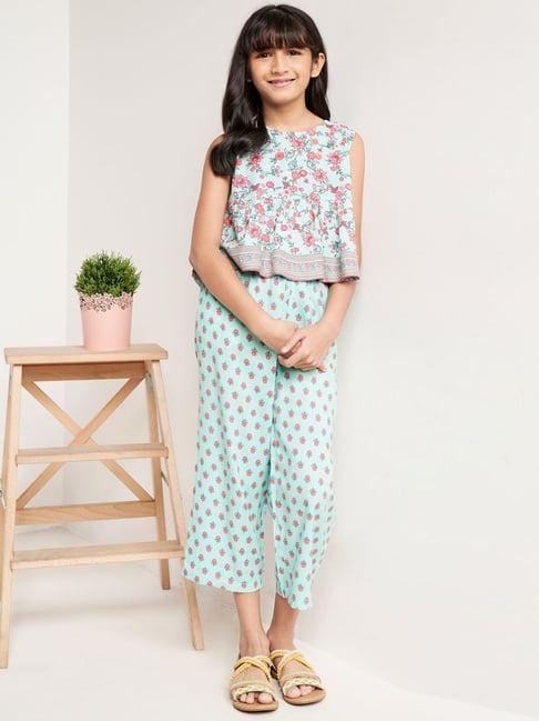 global desi girl aqua blue & pink floral print top set