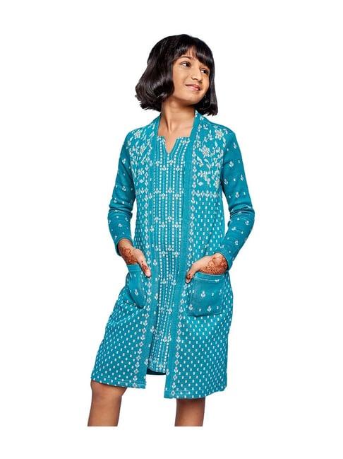 global desi girl aqua jacquard pattern dress