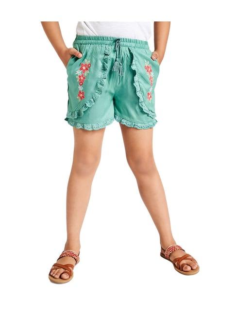 global desi girl green floral print shorts