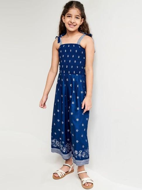 global desi girl kids indigo blue floral print jumpsuit