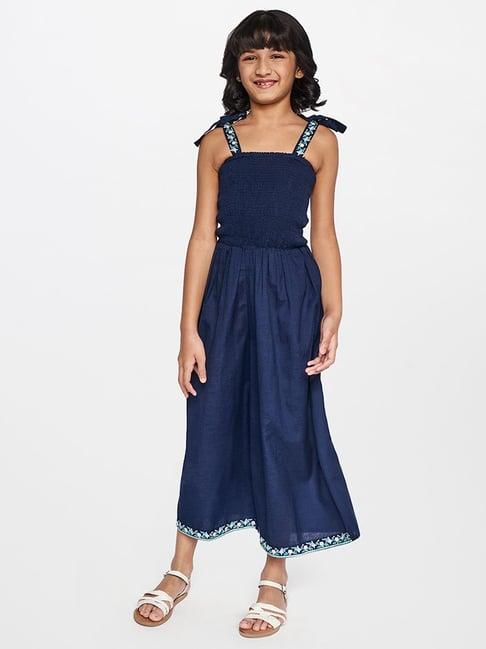 global desi girl kids indigo flared fit jumpsuit