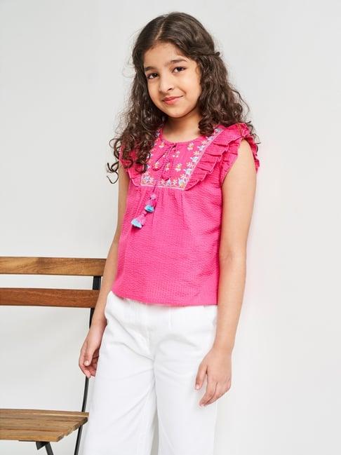 global desi girl kids pink cotton embroidered top