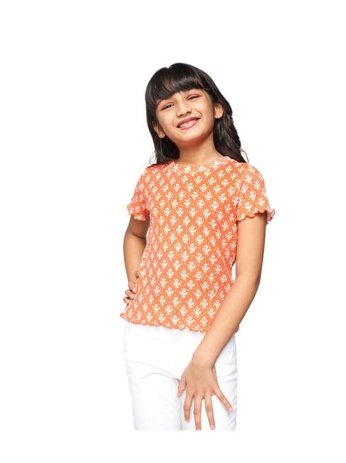 global desi girl orange floral print top