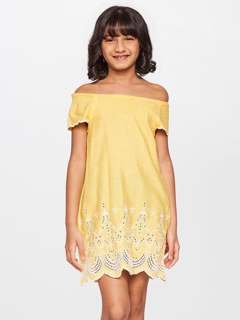 global desi girl yellow embroidered dress