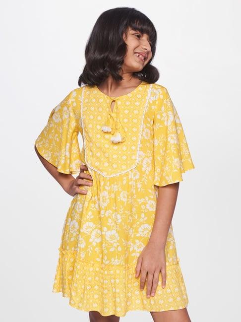 global desi girl yellow floral print dress