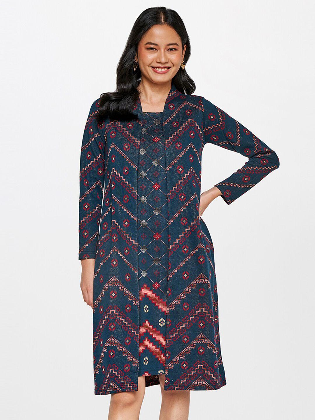 global desi green printed a-line dress