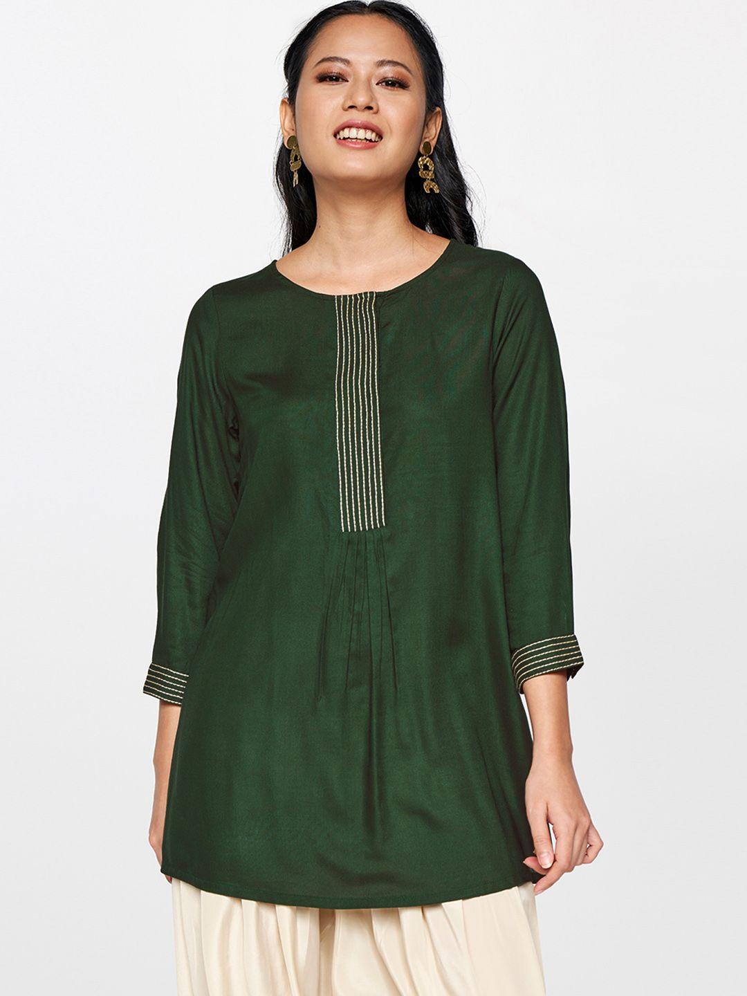 global desi green regular top with embroidered detail