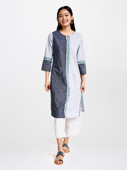 global desi grey colour block kurta