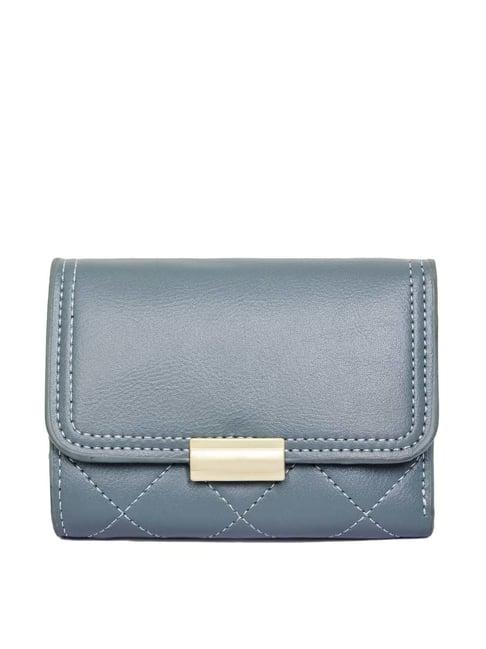global desi grey textured tri-fold wallet for women