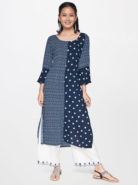 global desi indigo printed straight kurta