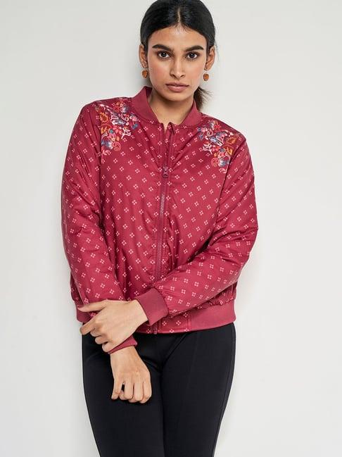 global desi maroon printed jacket