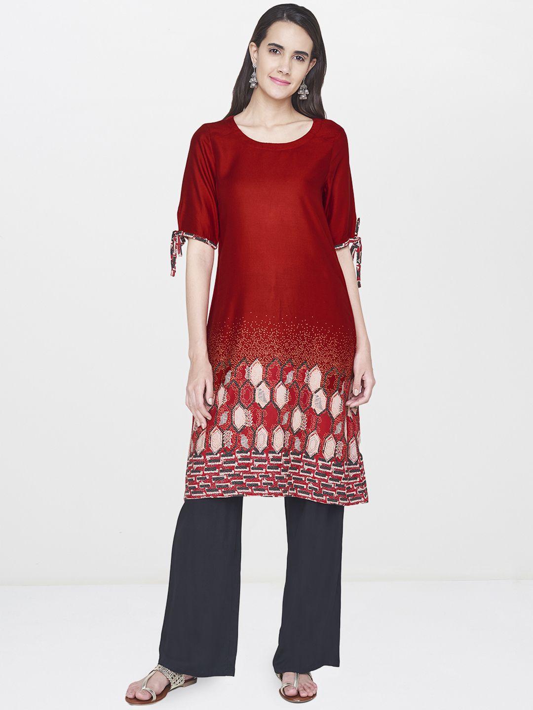 global desi maroon printed tunic