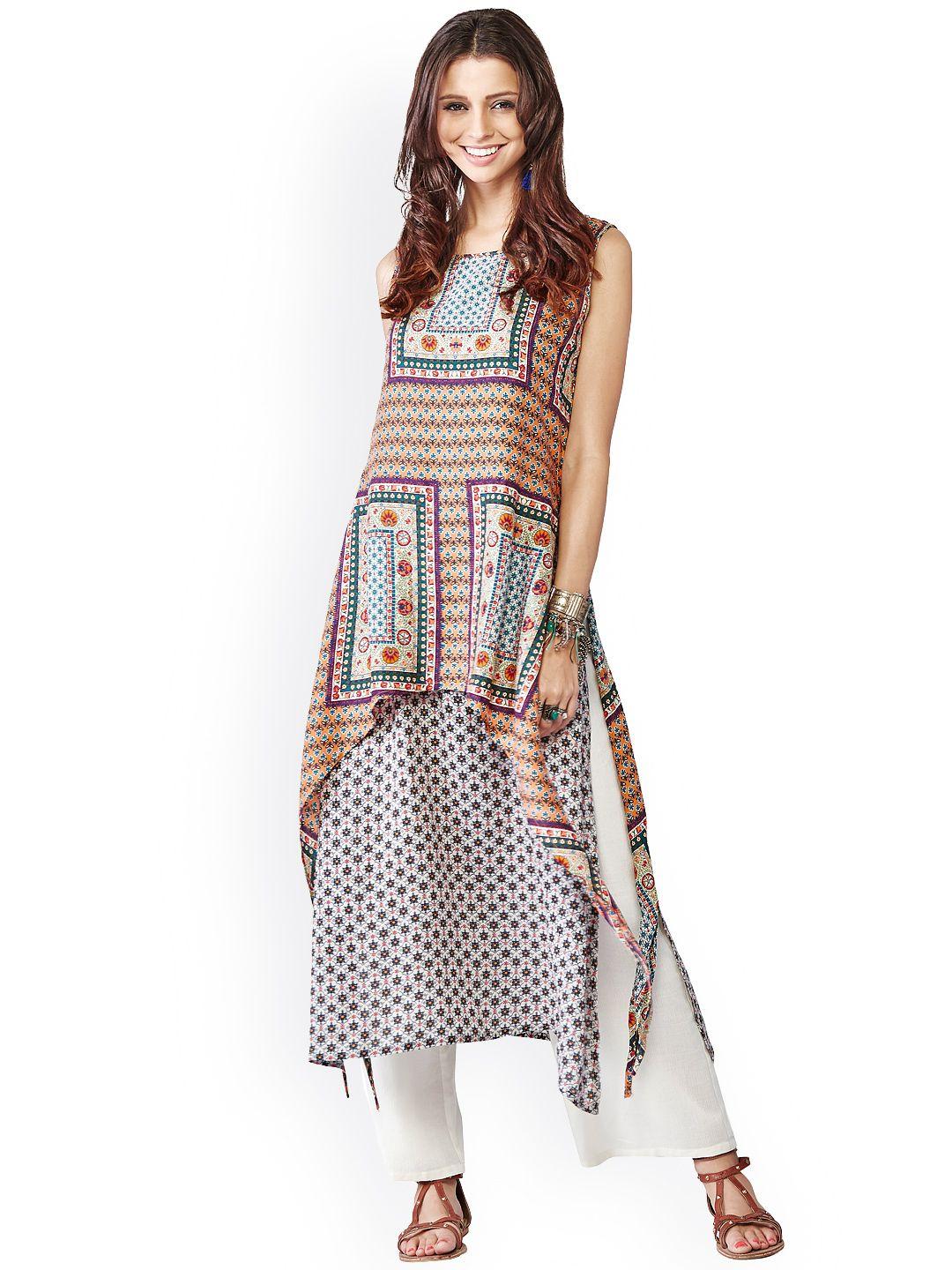 global desi multicoloured printed layered kurta