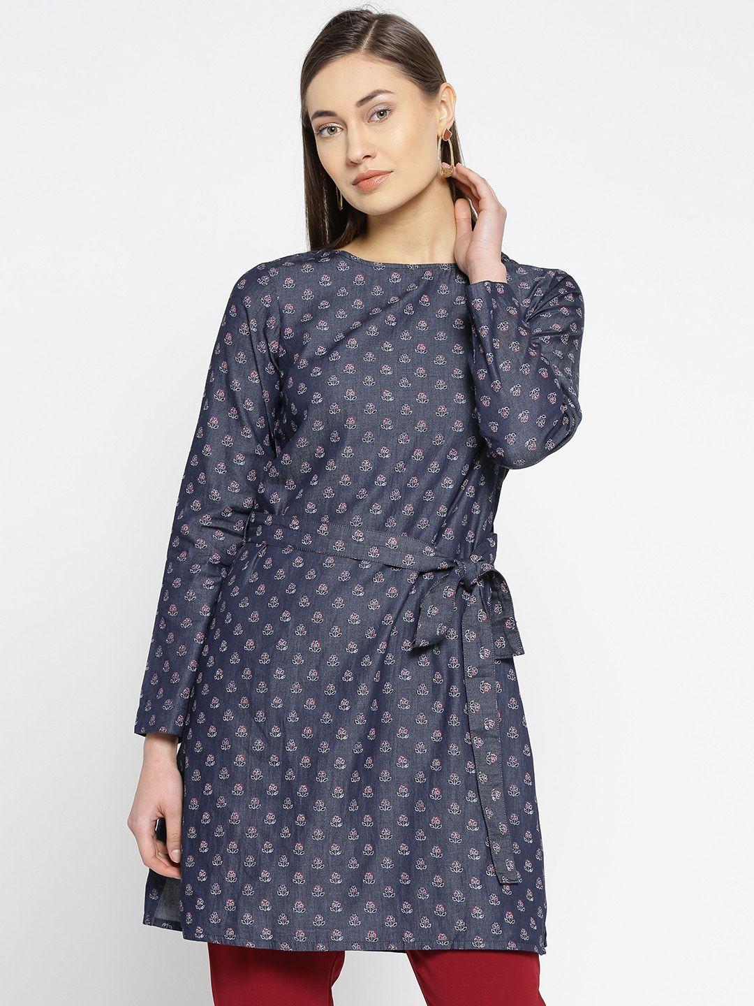 global desi navy blue printed tunic