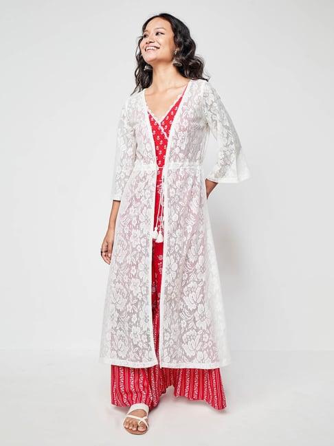 global desi off white floral long shrug