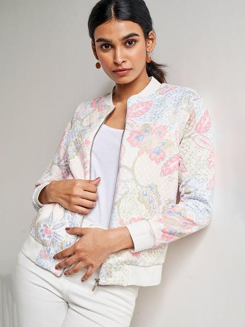 global desi off-white floral print jacket