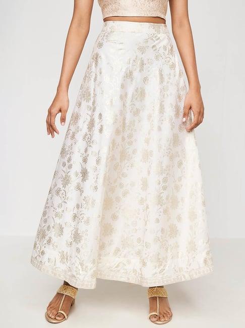 global desi off white floral print skirt