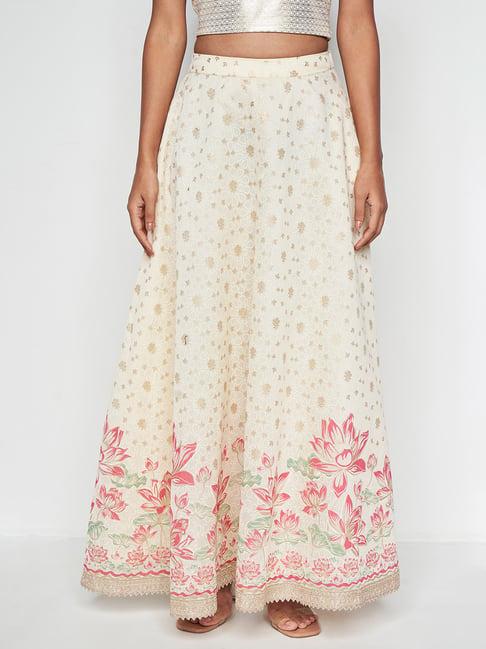 global desi off white floral skirt