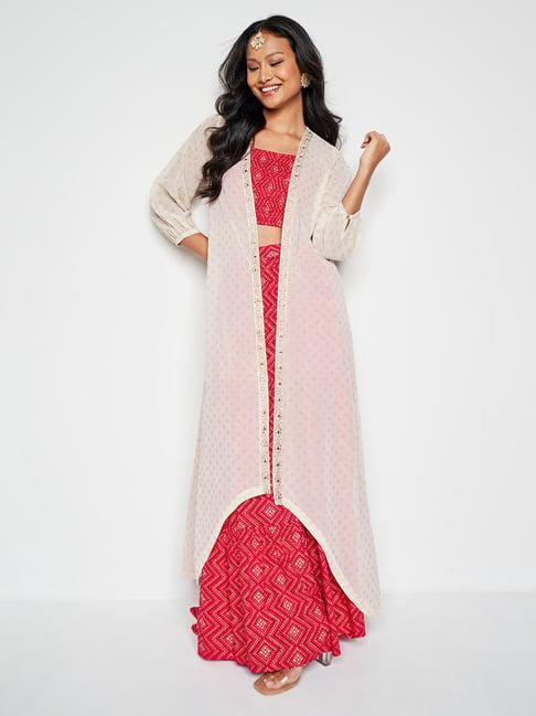 global desi off white printed long shrug