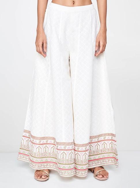 global desi off white printed palazzos