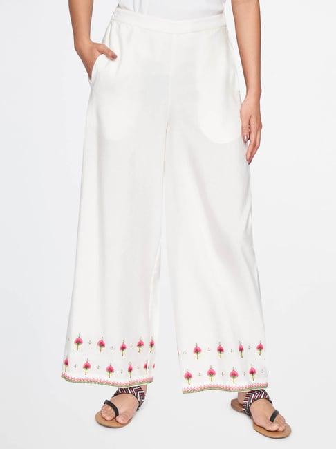 global desi off white straight fit pants