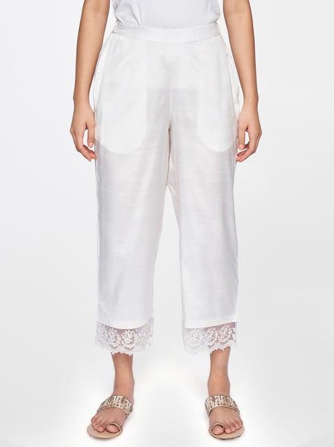 global desi off white straight fit pants
