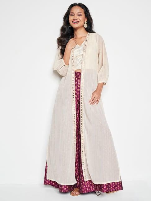 global desi off white striped long shrug