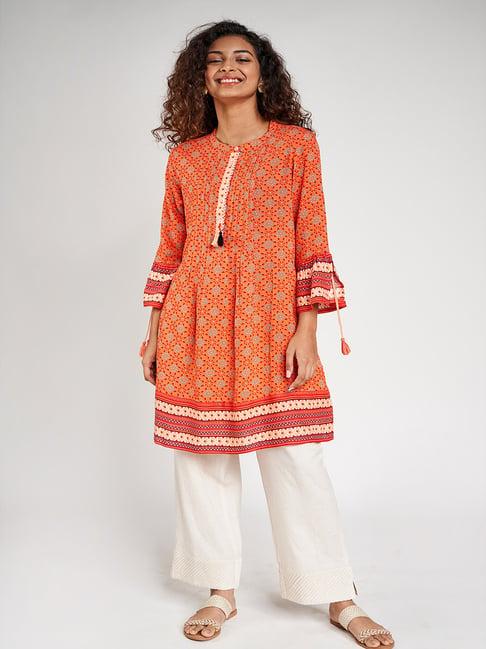 global desi orange printed tunic