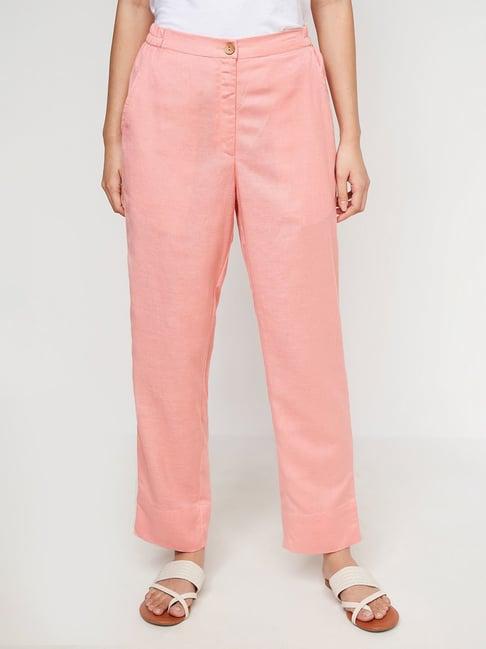 global desi peach curved straight fit pants