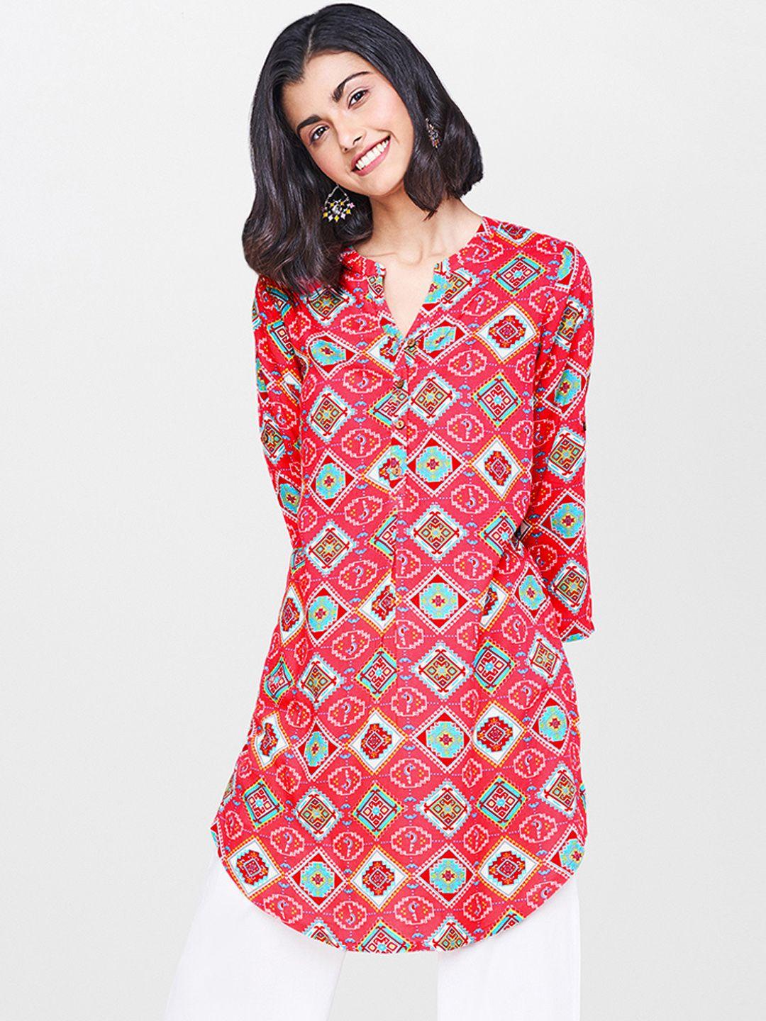 global desi pink & sea green printed tunic