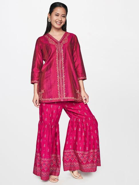 global desi pink embroidered kurti with sharara