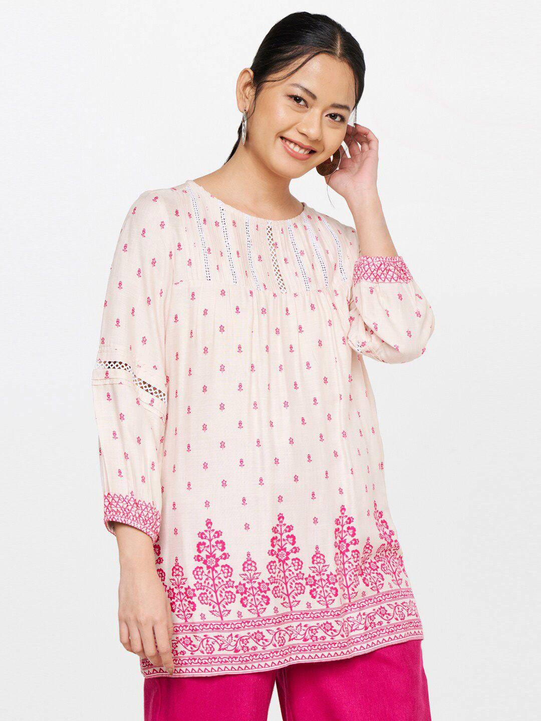 global desi pink ethnic motifs printed top