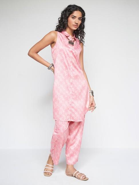 global desi pink printed kurta pants set