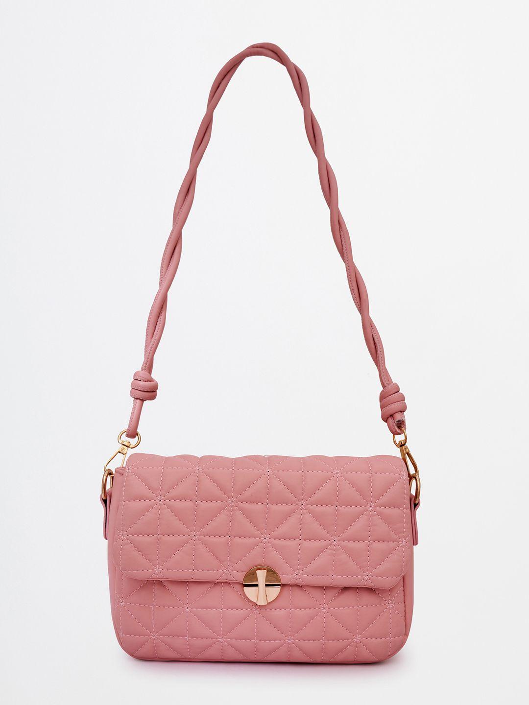 global desi pink textured structured sling bag with quilted